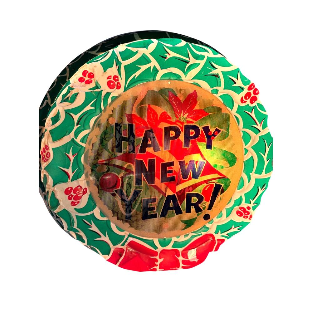 1950s Life-Lite Magic Motion Lenticular Merry Christmas Wreath Happy New Year
